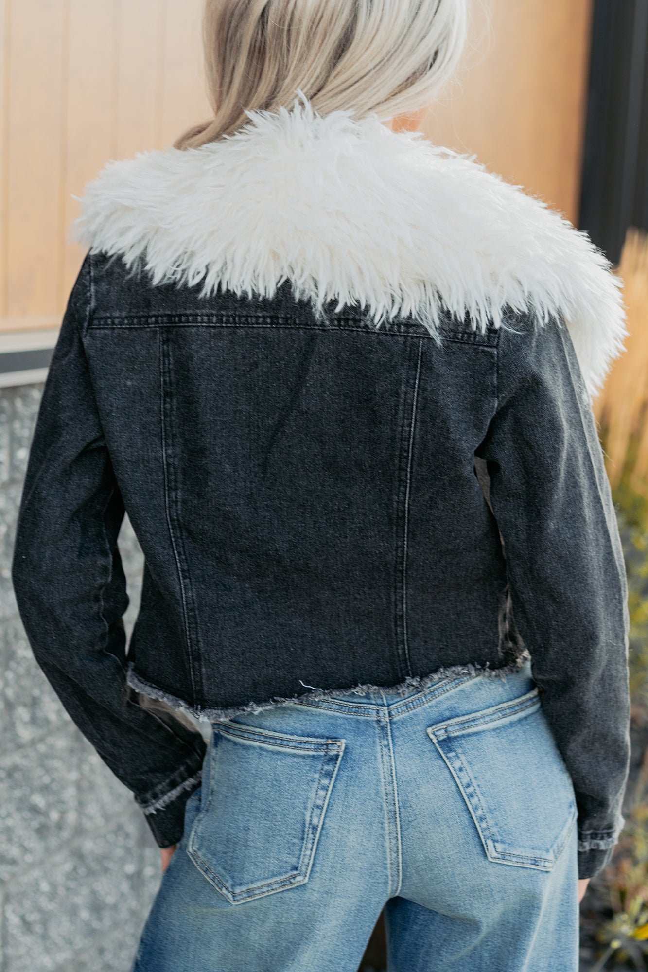 Unapologetic Glow Denim Fur Collar Jacket (Black)