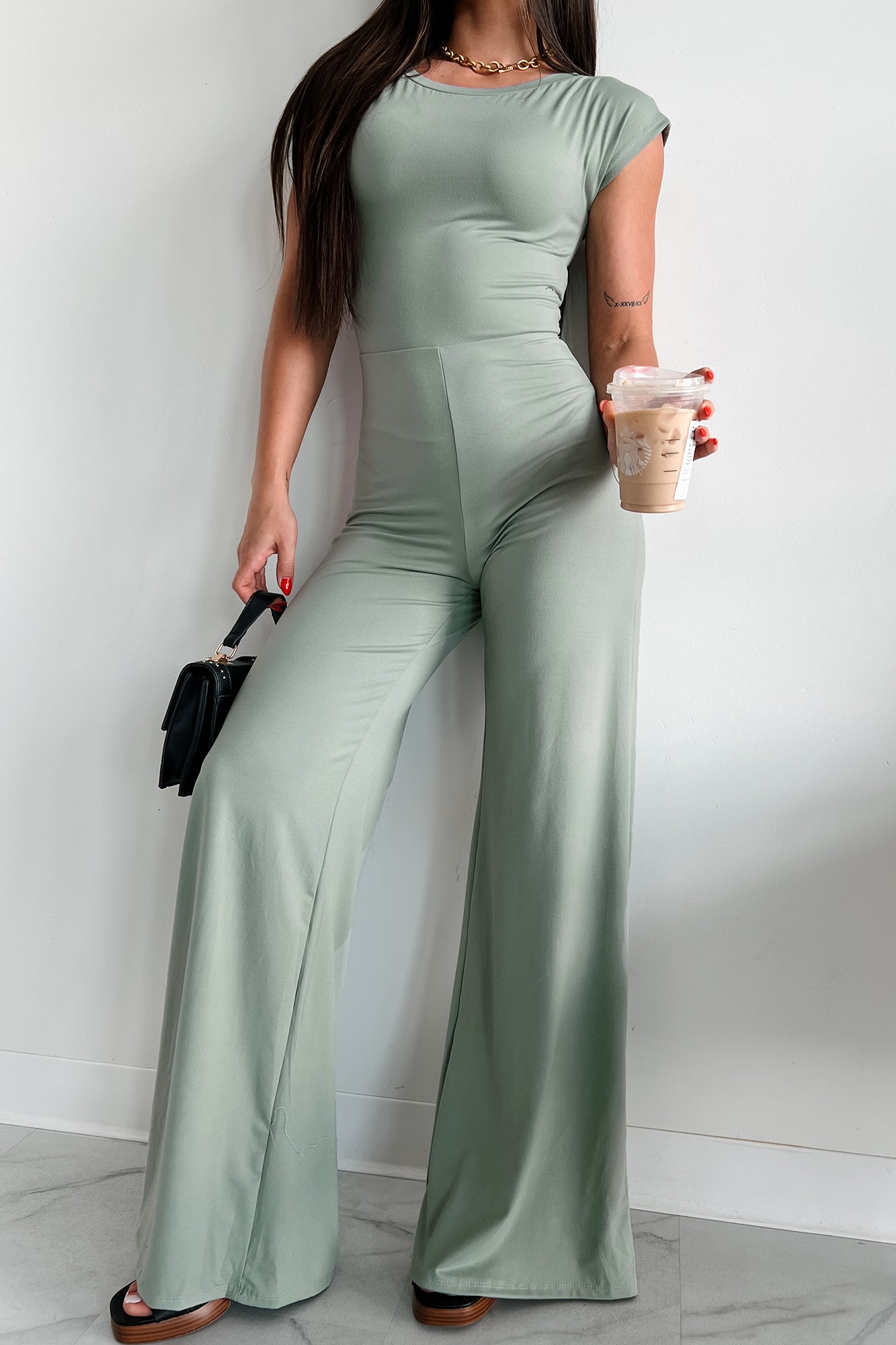 Staying Out Later Twist-Back Jumpsuit (Sage)