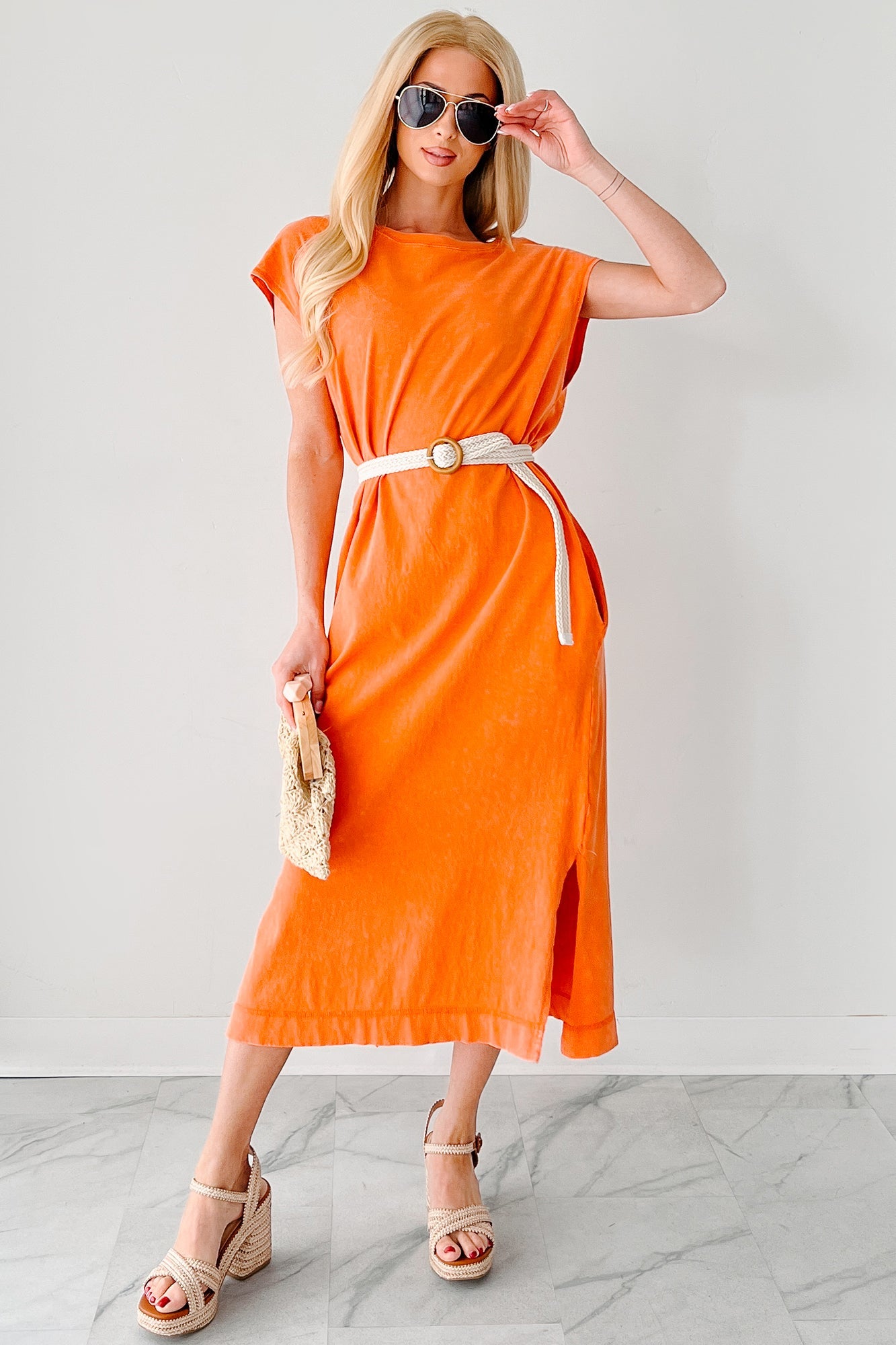 Sundays In Bed Sleeveless Midi Dress (Orange)