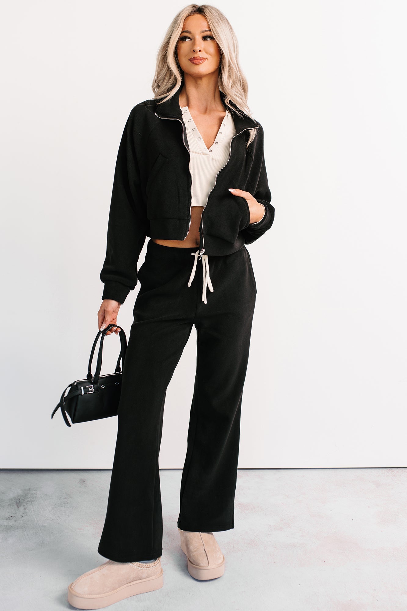 On The Field Fleece High Neck Track Jacket (Black)